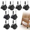 8 Pack 2 Inch Caster Wheels, Mini Crib Wheels, Small Rubber Casters with Brake Stem Casters Replacement for Rolling Cart Accessories Cabinet Desk Dresser Cart Accessories, 360 Degree Swivel, Black