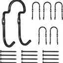 Set of 6 Garage Wall Hooks, Wall Metal Hooks, Double Hooks, Black, Double Garage Hooks for Organizing Ropes, Chairs, Hoses (Model 2)