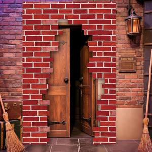 Preboun 78.7" x 47.2" Wizards Door Banner Signs Magical Wizard Door Banner Sign Red Brick Wall Backdrop Decorations Hanging Porch Backdrop for Birthday Holiday Party Home Supplies(Classic)