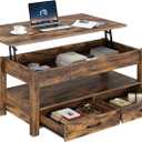 Rolanstar Coffee Table, Lift Top Coffee Table with Drawers and Hidden Compartment, Retro Central Table with Wooden Lift Tabletop, for Living Room,Rustic Brown (39.4")