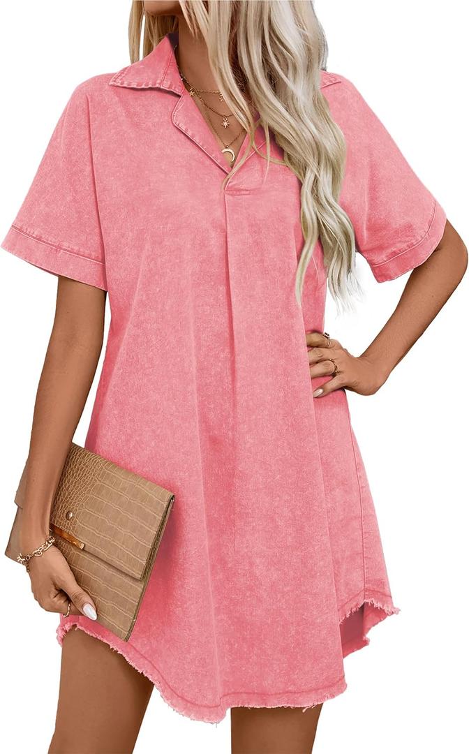levaca Womens Tshirt Dress Short Sleeve V Neck Loose Casual Summer Tunic Mini Dresses, XL