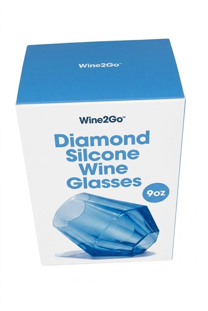 Wine2Go Diamond Silicone Glasses 9oz,Pack of 2