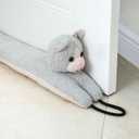Marwood Under Door Draft Stopper Decorative Wind Stopper 32 inch for Door & Window, Weighted Animal Air Draft Stopper Snake Noise Blocker for Bottom of Door with Hanging Loops - Grey Cat