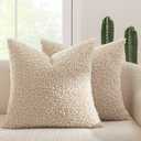 MIULEE Pack of 2 Faux Fur Throw Pillow Covers 18x18 Inch Neutral Oatmeal Boucle Decorative Sherpa Pillow Covers Fuzzy Accent Soft Sheepskin Fleece for Boho Home Decor Sofa Living Room Couch Bed