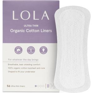 LOLA Ultra-Thin Cotton Panty Liners for Women - Hypoallergenic Panty Liners & Daily Light Pads - Unscented Organic Pads for Women - Pack of 56, 6.5 in