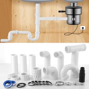 Saillong 27 Pcs Garbage Disposal Installation Kit Complete Kitchen Sink Drain Pipe Kit for Double Bowl Sink, 1-1/2" Plumbing, Simple Install, Leak Proof 