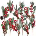 12 Pack Artificial Berry Twigs for Christmas Tree Decoration, DIY Christmas Red Berry Stems for Crafts Wreath Garland Ornaments, 6 Designs