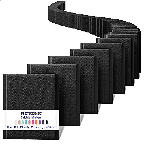 Metronic Bubble Mailers 8.5x12" 39 Pack Black Padded Envelopes Usable Size 8.5 x 11" Strong Adhesion Bubble Envelopes Medium Mailing Envelopes Bubble Padded for Small Business Shipping Books Clothes