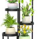 iDavosic.ly 5 Tier Folding Plant Stand Indoor Outdoor with Plastic Tray, Tiered Corner Flower Holder Shelf, Metal Orchid Display Rack for Patio Porch Living Room Garden Balcony, Modern Black