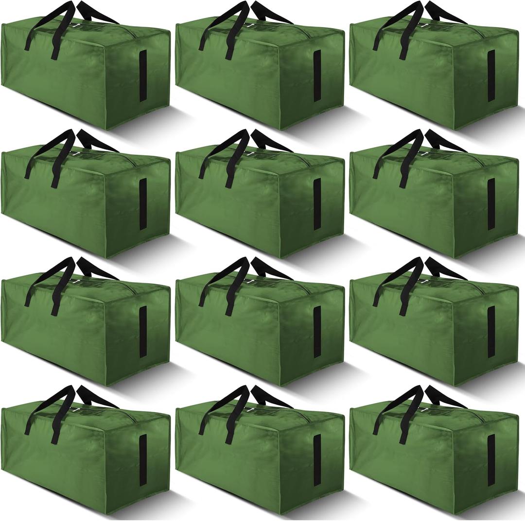 HOMESURE 12 Pack Large Strong Moving Bags with Zippers & Carrying Handles - Water-Resistant - Heavy Duty Storage Tote for Space Saving, Fold Flat, Alternative to Moving Box (Olive Green)