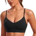 CRZ YOGA Butterluxe V-Neck Sports Bras for Women - Adjustable Thin Straps Padded Yoga Top Basic Wireless Camisole M