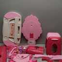 deAO Kids Vanity Table and Chair Set with Mirror and Chair, Toddler Vanity with Light & Music, Pretend Play Makeup & Hair Dryer Toy, Beauty Salon Gift for Girls Ages 3-5 (Pink)