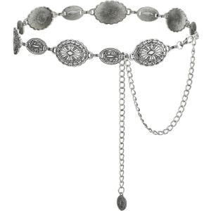 TOPACC Western Metal Concho Belt for Women Cowgirl Chain Belts for Dresses Jeans Country Concert Outfit (Length 49" (32"+extended chain 17"), 1silver-38)
