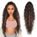 Ponytail Extension - 30 Inch Long Curly Pony Tails Hair Extensions, Claw Clip Ponytail Extension, Soft Synthetic Hair Pieces for Women (Color:Black Brown with Highlights)
