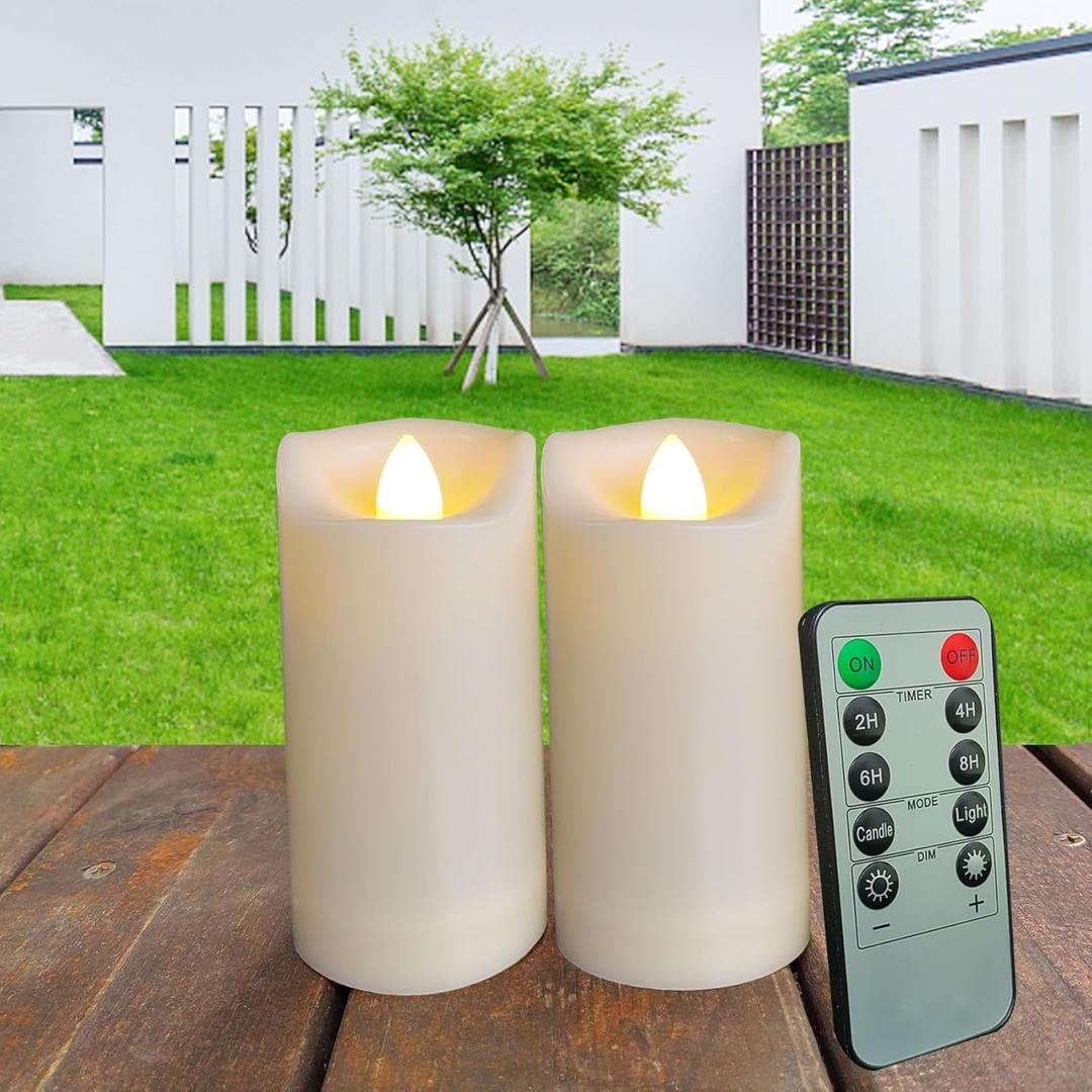 2"x4" Outdoor LED Battery Operated Candles with Timer/Remote Plastic Flickering Waterproof Flameless Candles Wedding Party Halloween Christmas Birthday Decoration Realistic Slim Tall Pillar Candles