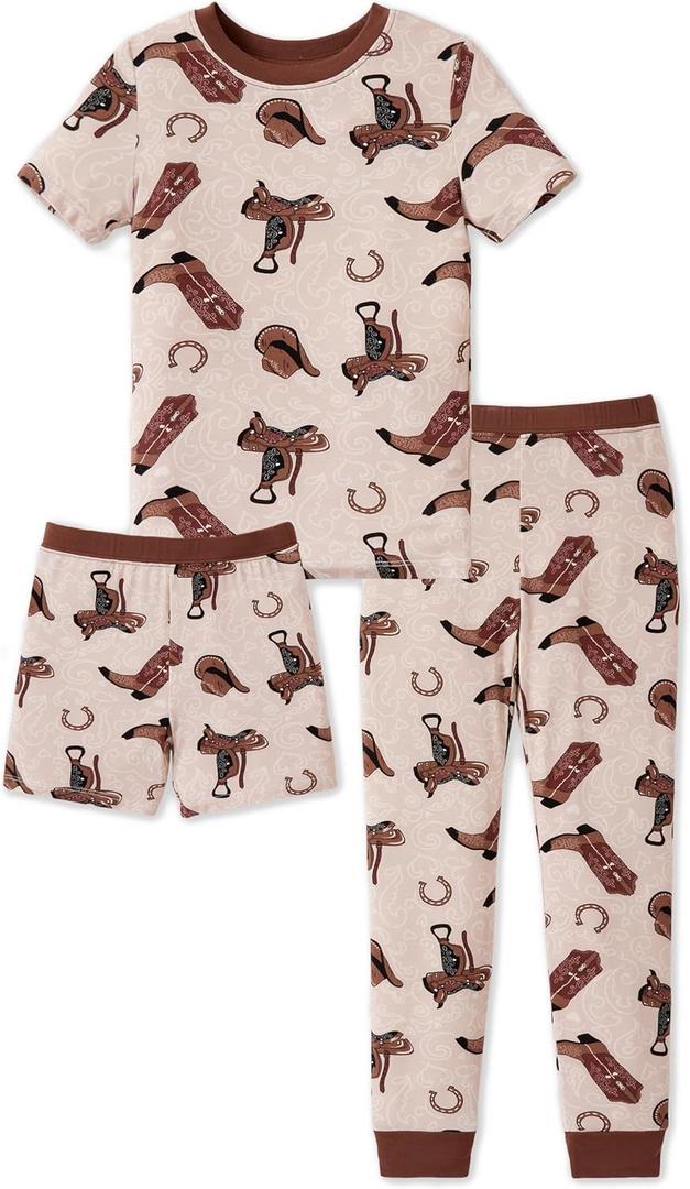 PATPAT Kids 3-Piece Pajama Sets with Bamboo Viscose,Snug Fit Pjs for Girls,All-Season Comfort Sleepwear (5T, Cowgirl Paisley)