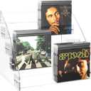 CD Holder 5 Tier Clear Acrylic CD Organizers, CD Display Rack Holds up to 30 Standard DVD Cases for Media Shelf Storage and Organization