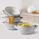 MONITO 28 Ounce French Onion Soup Bowls, 4PCS Reactive Glaze Ceramic Bowls with Handles, Stackable Soup Crocks, Oven/Microwave/Dishwasher Safe, for Cereal, Pasta, Chilli, Beef Stew, White-blue