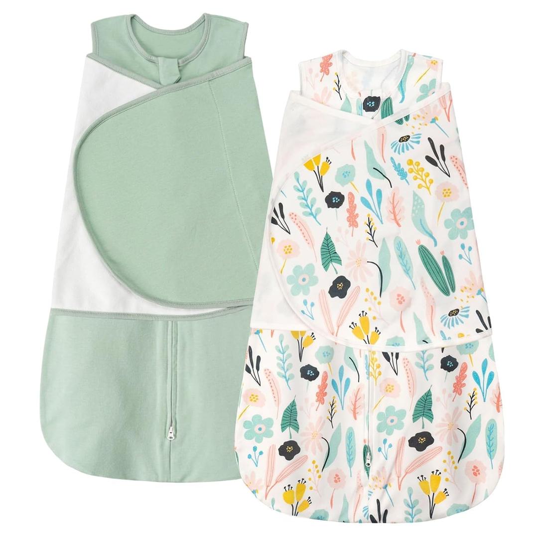 ZIGJOY Sleep Sack Swaddle 1.0 Tog Baby Wearable Blanket 100% Cotton Baby Swaddle Blanket for Newborns 06 Months Green & Tropical Rainforest