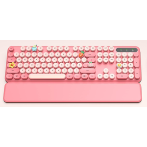 Retro Typewriter Wireless Keyboard, Pink Round Keycaps with Detachable Wrist Rest, Vintage Style Computer Cordless Keyboard, Cute FullSize for Windows/PC/Laptop (Ideal for Writer/Gamer/Office)