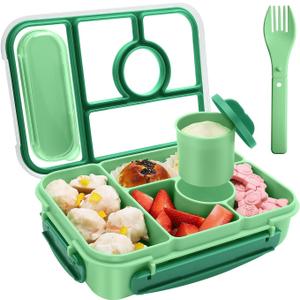Bento Box Adult Lunch Box Kids,Lunch Containers for Adults/Kids/Toddler,5 Compartments Bento Lunch Box with Sauce Vontainers,Microwave & Dishwasher & Freezer Safe,BPA-Free(Green)