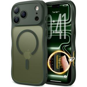 for iPhone 17 Pro Max Case for Women Girls,Compatible with MagSafe,Camera Control,Full Camera Protection, Cute Wave Magnetic Phone Case for iPhone 17 Pro Max,Forest Green