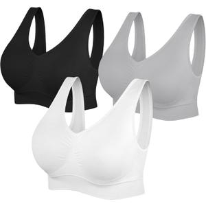 Womens Sports Bras, Yoga Comfort Seamless Stretchy Sports Bra for Women 3 Pack, Small