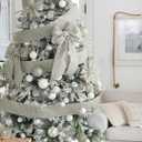 HUIHUANG Champagne Glitter Wired Ribbon 4 inch for Christmas Tree, Champagne and Blue Square Mesh Wired Ribbon for Large Bows, Garlands, Wreaths, Swag, Gift Wrapping, Home Decor- 10 Yards