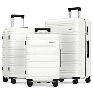 BEOW 3 Piece Luggage Sets With Spinner Wheels TSA Lock Expandable Durable Polycarbonate Hardside Lightweight Suitcase For Men Women Zipper Travel Luggage Set 3 Pcs 20/ 24/ 28Inch Beige