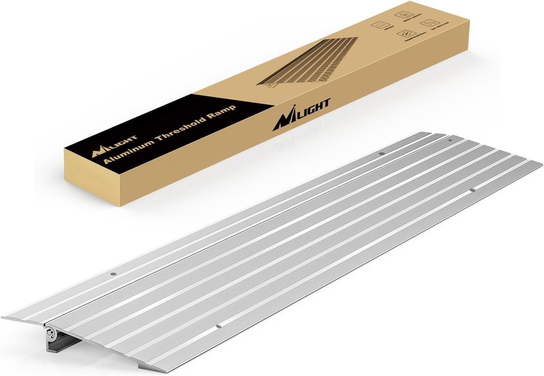 Nilight Door Threshold Ramp, 1" Rise Portable Aluminum Wheelchair Door Transition Entry Ramps for Doorways Home Steps
