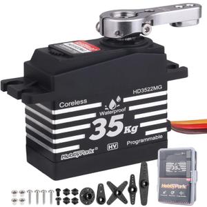 HobbyPark Waterproof 35KG High Torque Servo Motor Coreless Metal Gears Digital RC Steering Servo and 25T Servo Horn for 1/8 1/10 1/12 RC Crawler RC Trucks RC Cars Robots DIY 180 HV Fast, Powerful