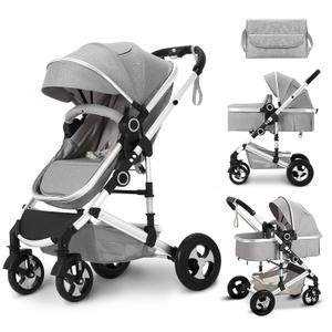 Kinder King 2 in 1 Convertible Baby Stroller, Folding High Landscape Infant Carriage, Newborn Reversible Pram, Adjustable Canopy, Diaper Bag, Anti-Shock Toddler Pushchair Stroller, Light Grey