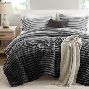 Intelligent Design Twin Comforter Set, Plush Bedding, Microfiber Reverse, 2 Piece, Lightweight, Super Soft Ribbed Velvet Comforter 1 Sham, All Season Fluffy Bed Set, Avril, Twin/Twin XL Grey Ombre