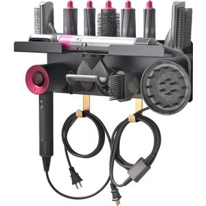 Affogato Wall Mount Holder Compatible with Dyson Airwrap Styler Supersonic Hair Dryer, Wall Mounted Organizer for Storage Attachments, Rack with Hooks for Accessories Nozzles Barrels Brushes