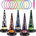 Halloween Ring Toss Game Set, 5Pcs Inflatable Witch Hats with 10Pcs Colorful Plastic Rings and Air Pump for Halloween Party Games Super Fun Indoor Outdoor Party Supplies