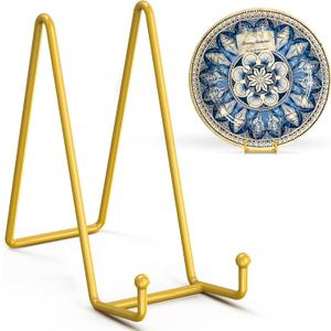 2 x TR-LIFE 8 Inch Large Plate Stands for Display - Metal Plate Holder Display Stand + Frame Holder Stand for Picture, Decorative Plate, Platter, Plaques, Book, Photo Easel Tabletop (Gold 2 Pack)