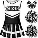 Spooktacular Creations Girl Cheerleader Costume, Halloween Cute Cheer Uniform Outfit with Accessories for Dress Up Parties (Medium(8-10 yrs), Black White)