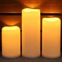 NURADA Large Outdoor Solar Candles Waterproof - 6" 8" 10" x 4" Rechargeable Solar Powered Flameless LED Pillar Flickering Candle for Patio Porch Lanterns Decor - Ivory Set of 3