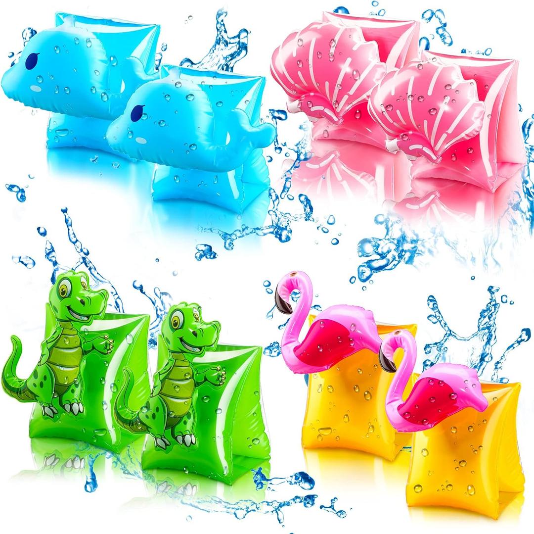 Skylety 8 Pieces Swim Arm Floaties for Kids Inflatable Swim Armbands Float Sleeves Swimming Arm Float Rings for Toddler Boys Girls