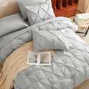 CozyLux Queen Comforter Set Light Grey, 7 Pieces Pintuck Bed in A Bag, Premium Gray Comforter Queen Size, Pinch Pleat Bedding Sets with Comforter, Sheets, Pillowcases & Shams