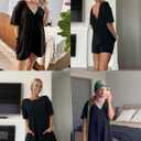 Women's Oversized Tee Rompers Hot Shot One Piece Short Sleeve Backless Jumpsuits V Neck Shorts Overalls with Pockets (Black, M)