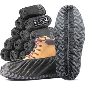X-Large 50 Pack Shoe Covers Disposable Non-Slip, Black Non-Woven Fabric Boot Covers for Indoors Breathable Slip Resistant Durable Boot, Stretchable Fits Up to Size 13 US Men (Black, 200 Pack)