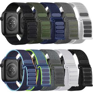 Lenrao 10 Pack Soft Nylon Bands Compatible with Apple Watch for Women Men 38mm 40mm 41mm 42mm 44mm 45mm 49mm, Stretchy Braided Solo Loop Strap for iWatch Series 11/10/9/8/7/6/5/4/3/2/1 Ultra SE 3/2/1 (Dark Black/Army Green/Navy Blue/Space Gray/Seashell/Navy Blue Orange/Navy Blue Green/Storm Gray/Bright White/Rcflcctor Black)