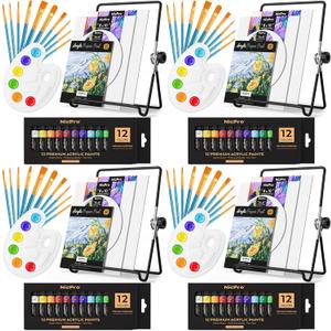 Nicpro Acrylic Paint Set for Adults, 160PCS Painting Supplies Kit with 4 * 12 Colors Paint, 12 Canvas, 4 Table Easel, 4 * 10 Brushes, Paper Pad, Palette, Date Night Painting Kit for Artist Beginner