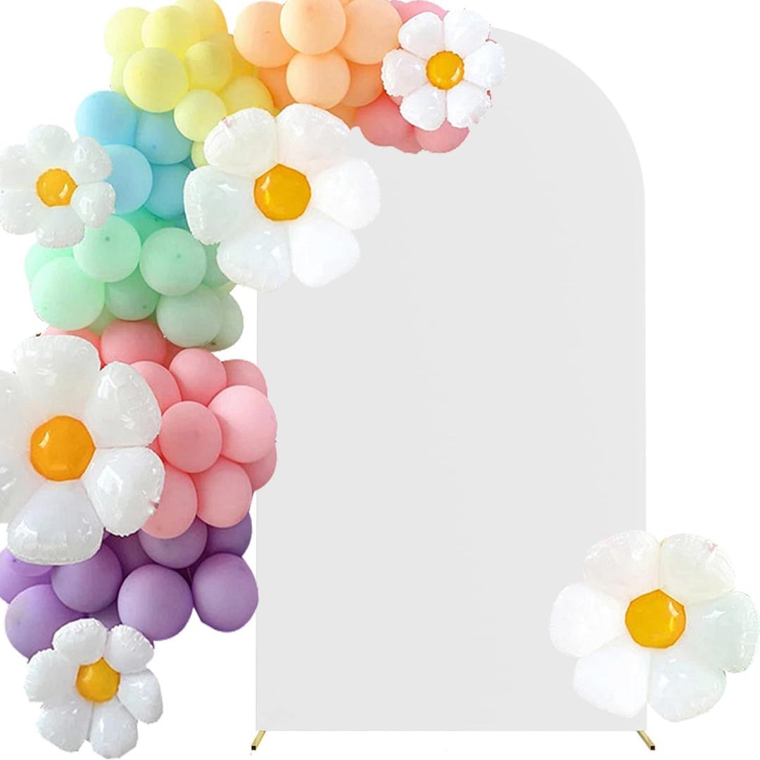 HAINARverS Wedding Arch Cover 7.2FT Spandex Fitted Stretchy Arch Stand Covers,2 Sided Round Top Chiara Backdrop Cover for Birthday Party Ceremony Banquet Baby Shower Arch Decoration(White)