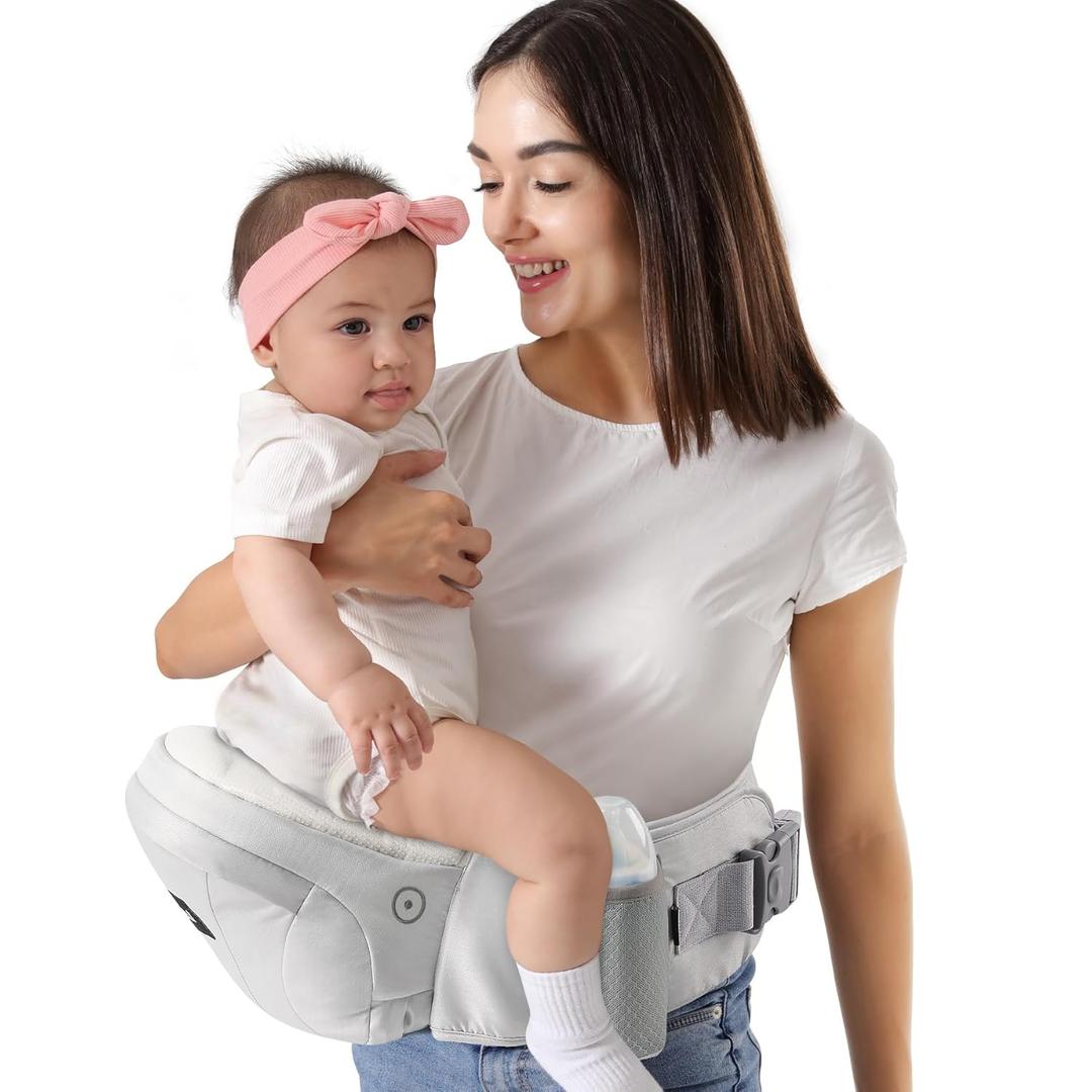 HKAI Baby Hip Carrier,Baby Carrier with Adjustable Waistband & Breathable Mesh, Ergonomic Carrier with Non-Slip Hip Seat Surface for Newborns & Toddlers (Light Grey)