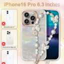 3 x Compatible with iPhone 16 Pro Case for Women Girls, Slim Fit Glitter Cute Phone Case for iPhone 16 Pro with Pearl Phone Charm Lanyard Wrist Strap, Shockproof Hard Protective Case 6.1 Inch Shiny Grey