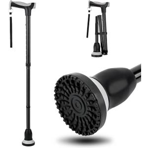 Walking Cane for Seniors Cool Canes for Women Men, Adjustable, Foldable, Collapsible Walking Canes with Storage Bag All Terrain Retractable Walking Stick for Seniors & Adults Black