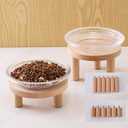 Raised Whisker Fatigue Cat Bowl. Glass Cat Bowls Elevated with Wooden Legs in 2 Heights. Protect The Spine and Prevent Vomiting. 2PCS. KGCCIZI (Transparent)