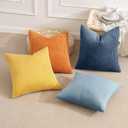 MIULEE Pack of 4 Blue-Orange Corduroy Decorative Throw Pillow Covers 20x20 Inch Soft Boho Striped Pillow Covers Modern Farmhouse Home Decor for Summer Sofa Living Room Couch Bed